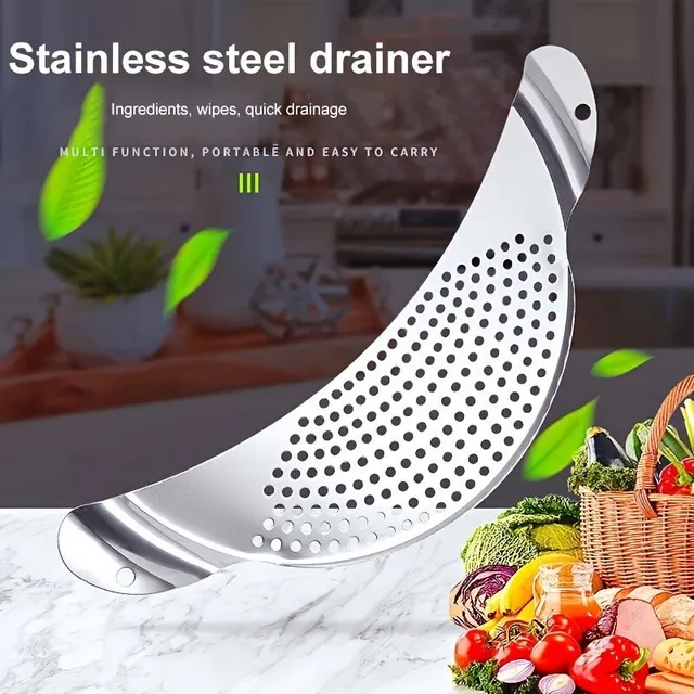 Crescent-shaped stainless steel colander, kitchen sink for vegetables