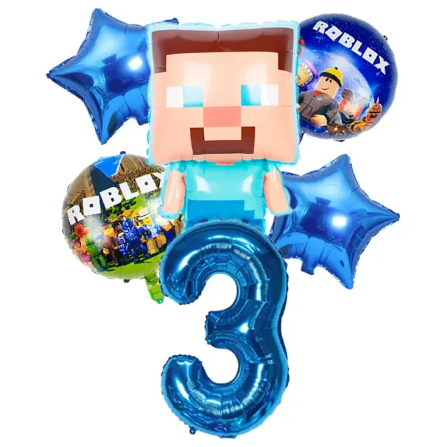 Stylish set of birthday balloons in the performance of popular characters from Minecraft