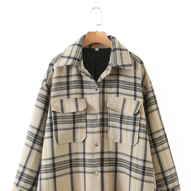 Kolorowy plaid faux wool jacket Flanelowa kurtka koszulowa