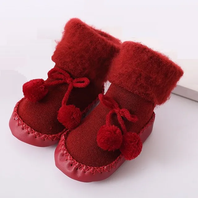 Baby socks hard sole and balls grey - Devan cervena 3