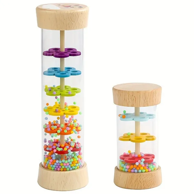 Montessori toy - wooden rain instrument with bead drops