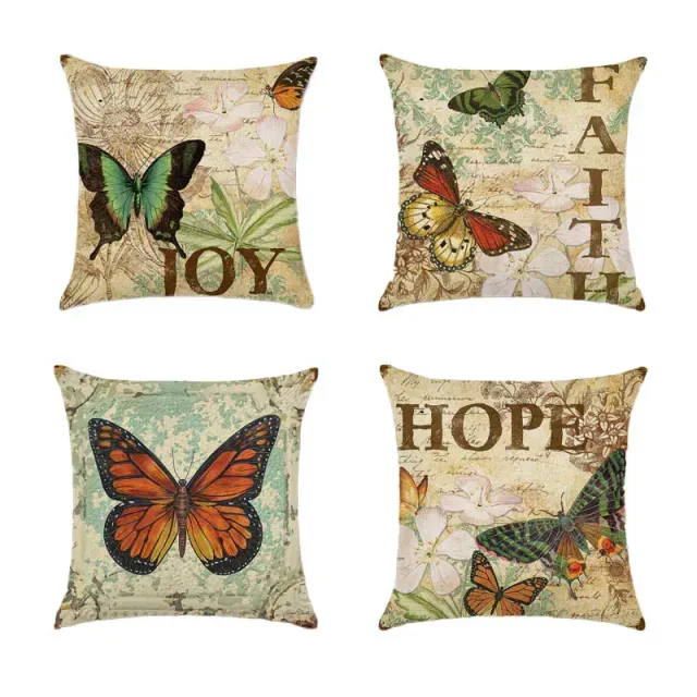 Housse de coussin rétro avec motif de papillon 45*45 cm pour décoration