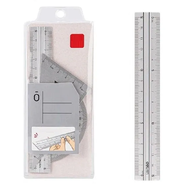 Set of 15 cm ruler, 180° angle gauge, 30° and 60° triangle ruler Set of metal ruler for drawings Multifunction set of ruler made of aluminium alloy