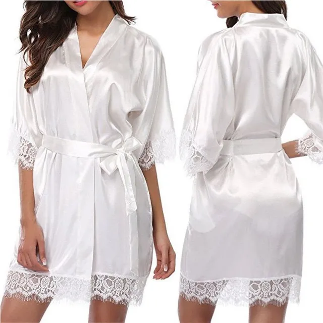 Ladies satin robe Nancy white s