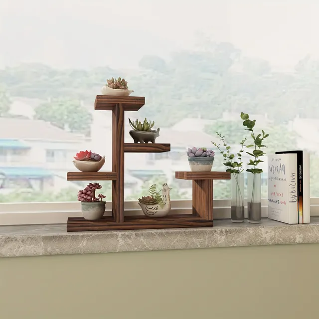 Multi-level stand for flowers made of wood and iron for balcony, window, home, bedroom - succulent boxes