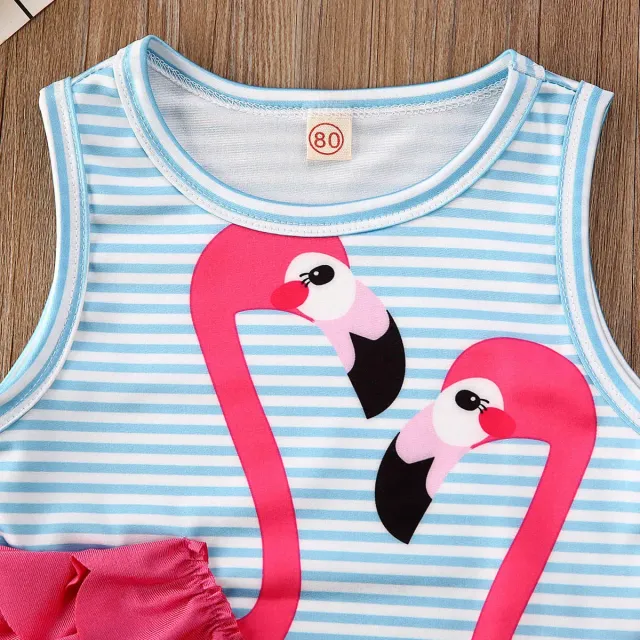 Costum de baie pentru fetițe drăguțe cu flamingo și dungi, fără mâneci