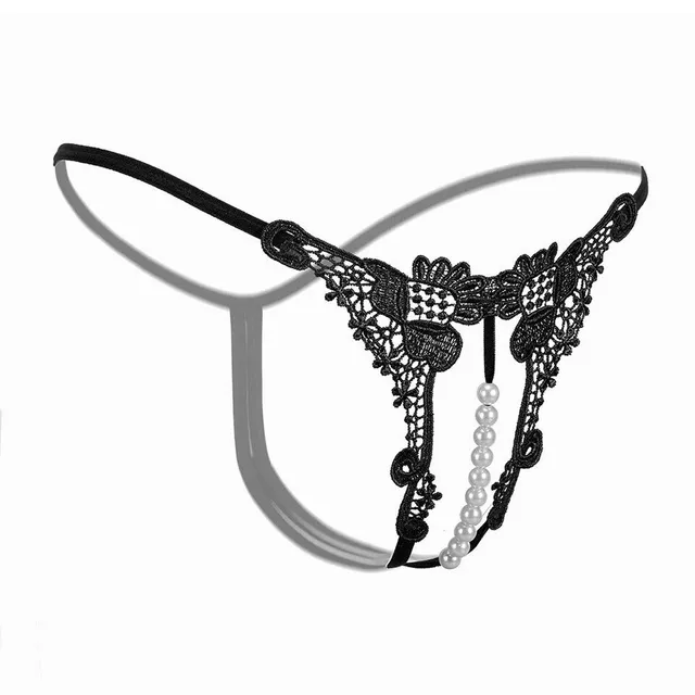 Sexy Lace Thong dla kobiet z perłami do masażu