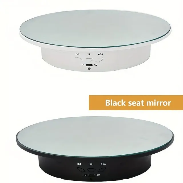 Elektrický otočný talíř o 360 stupních, nastavitelný nízkohlučný protiskluzový stojan displeje s plynulým otáčením pro fotografické produkty (bílý, 20,07 cm/zátěž 17 LBS/se zrcadlovým sklem)
