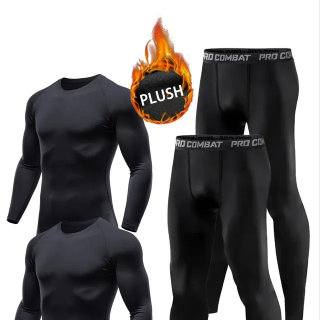 4-part men's thermocompression set of underwear in autumn and winter - Breathable and elastic for outdoor training, cycling and running