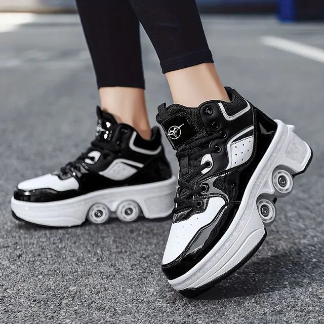 Universal children's ankle skates with 4 detachable wheels, comfortable and casual platform sneakers for boys and girls on outdoor activities