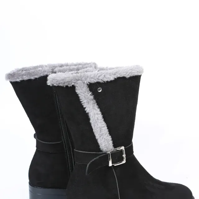 New Winter Women's Warm Plush Suede Long Boots Comfortable Wedge Cotton Half Boots