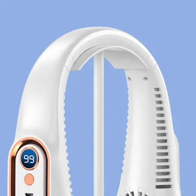 Portable flip-flop-free neck fan with digital display and USB charging
