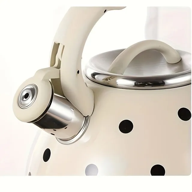 1pcs 3.5 L Stainless steel Black Dotted printing White kettle, For outdoor camping, Kitchen utensils