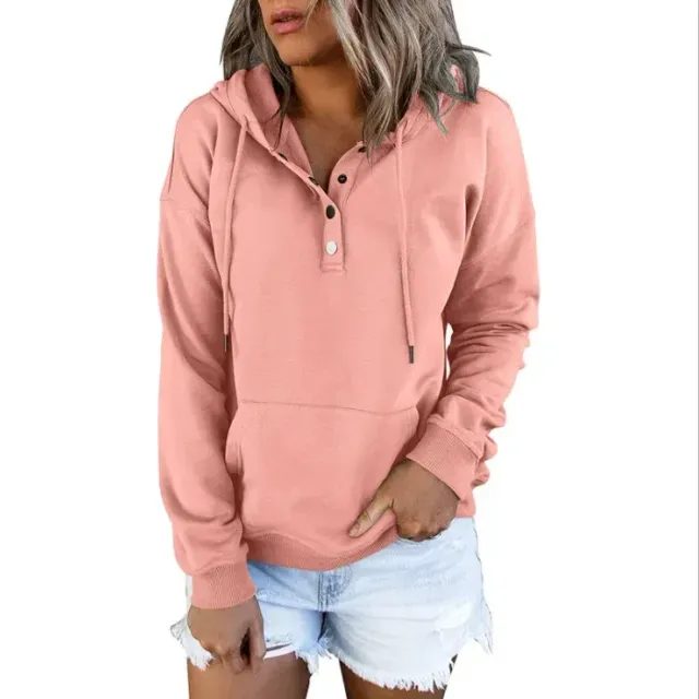 Fashion trendy sweatshirt for women with long sleeves, free, button-on and hooded