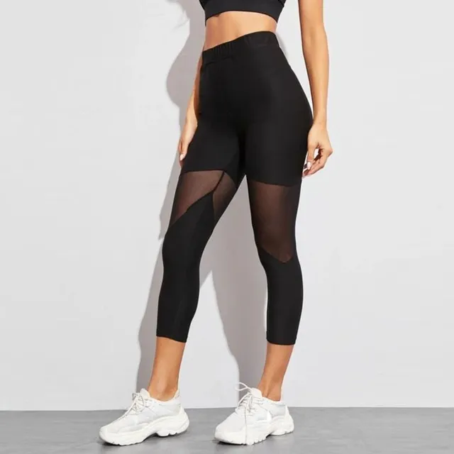 Leggingși sport elastici moderni și trendy pentru femei cu detalii plasă pe picioare