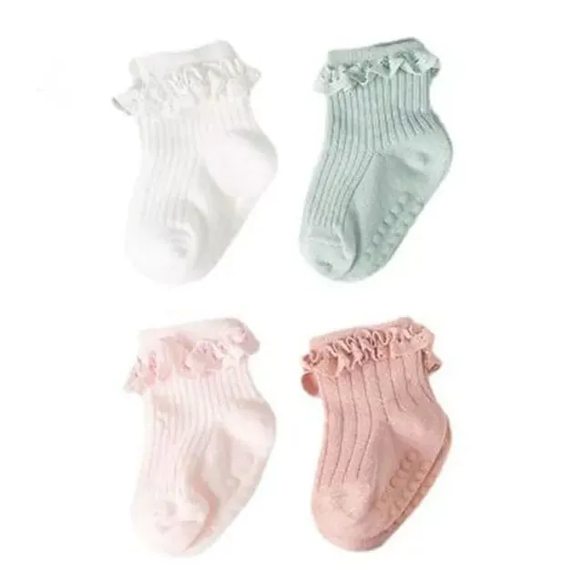 Baby cotton anti-slip socks in autumn and winter with baby and toddler ruffles, 4 pairs