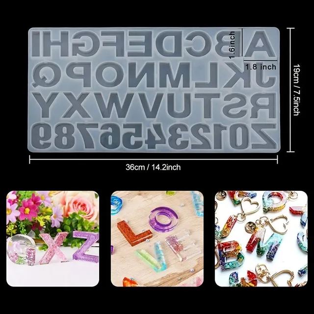 186-piece starter set of silicone resin casting forms with letters, numbers and tools for making resin jewelry