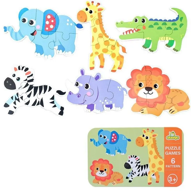 Set of wooden puzzles for children in various motifs