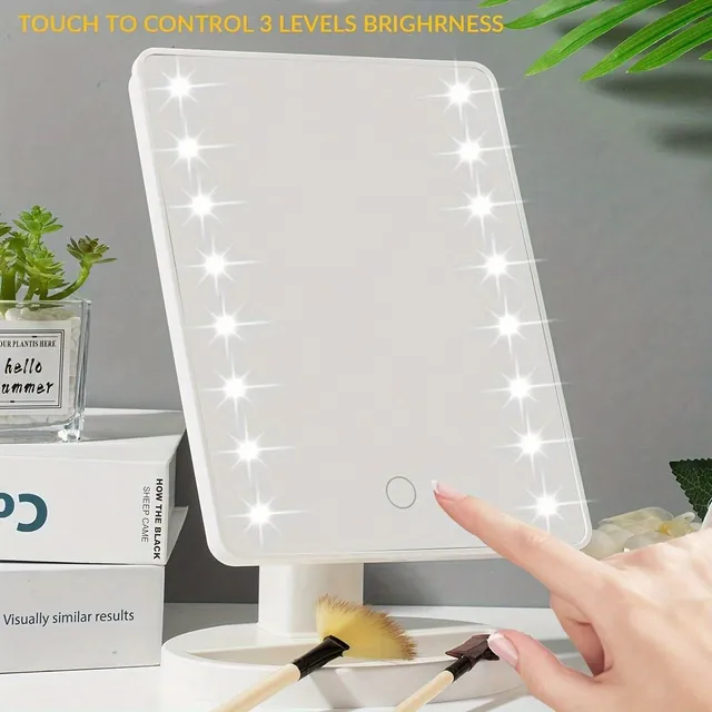 Rotary cosmetic mirror with 16 LEDs, battery power or USB