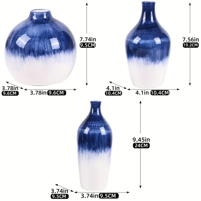 Set de 3 vase de flori ceramice cu glazură de tranziție - Potrivit pentru cină de nuntă, petrecere pe masă, cameră de zi, birou, dormitor, amenajare estetică a camerei, decorațiuni interioare, decorațiuni de primăvară, cadou decorativ pentru Anul Nou