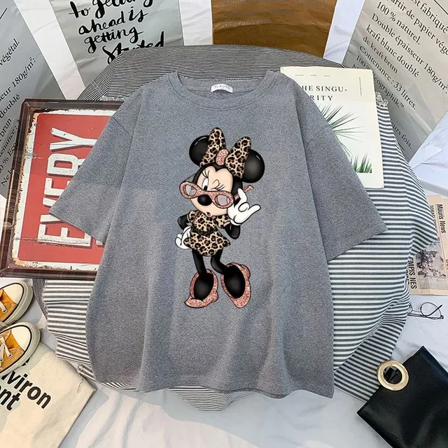 Tricou pentru femei cu mâneci scurte și imprimeu drăguț Minnie