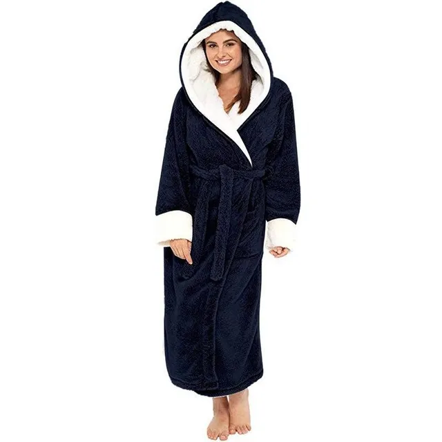Women's luxury single-colour robe with hood, pockets and practical belt