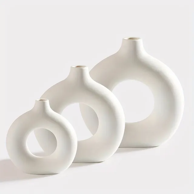 Jedinečná sada 3 keramických váz ve tvaru donutu - Moderní boho dekorace