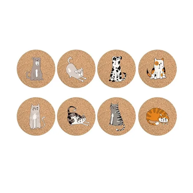 Cork coasters with cat and dog 2 pcs