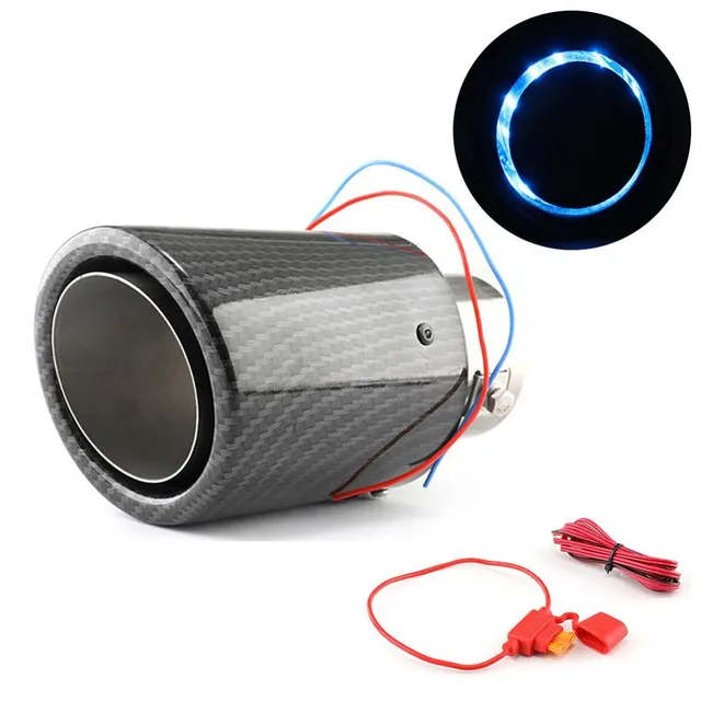 Auto Akcesoria 63-65mm Włókno węglowe kolor wydechu samochodowego Muffler Pipe Tip z LED Light Muffler Exhaust Car Accessories