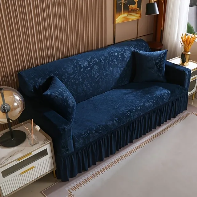 1pc Condensed Velvet Single Colored Žakárový Couch With Skirt Elastic Couch On Sofa Sofa To Sofa To Living Room, Bedroom, Office, Home Decoration