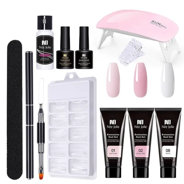 Professional set for artificial nail extensions with UV lamp