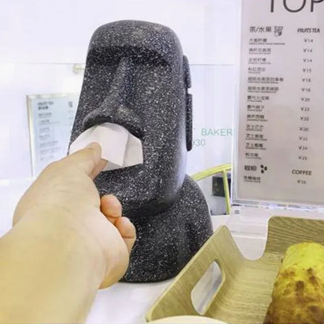 Vicces doboz papír zsebkendő Moai szobor motívum