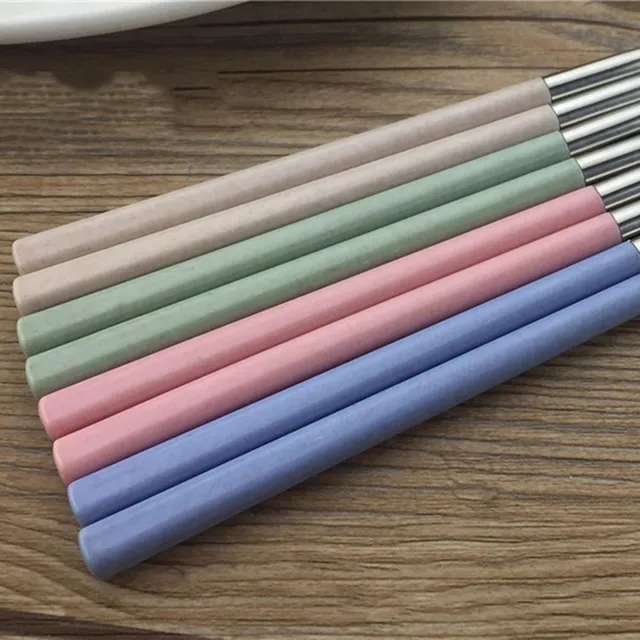 Stainless steel dining chopsticks with colored handle