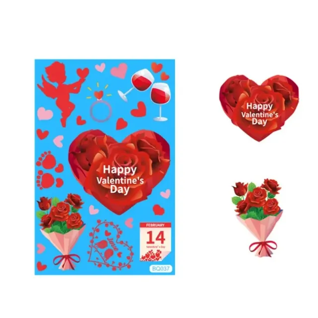 Set of decorative cute stickers for windows with Valentine's motif