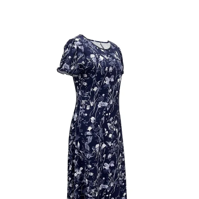 Flower Pattern - Dress with round neckline, Elegant, Short Sleeves (Spring/Summer)