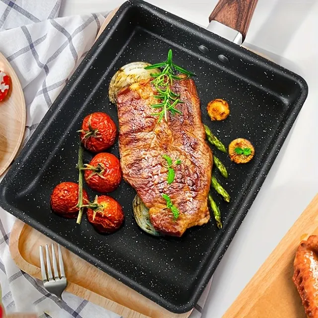 1ks Non-stick pan tamagoyaki pre omelety a vyprážané vajcia s imitáciami drevené rukoväte