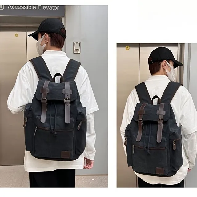 Practical canvas backpack for computer with lapel - ideal for travel