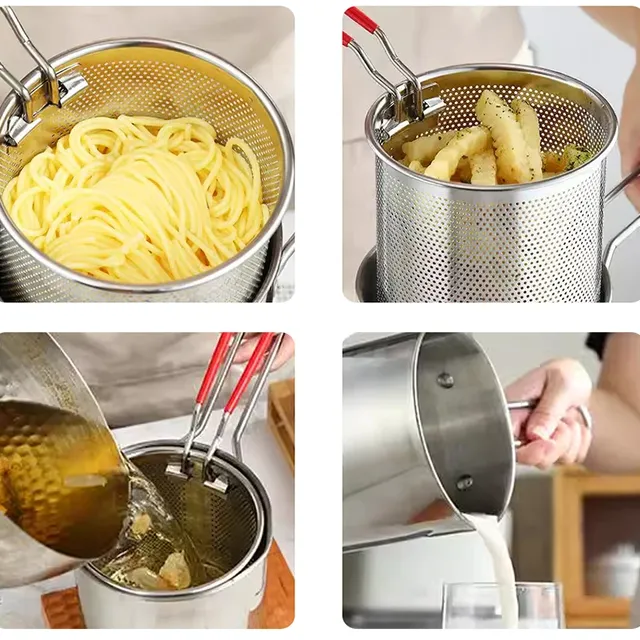 Kitchen pot for frying with stainless steel sieve - kitchen utensils