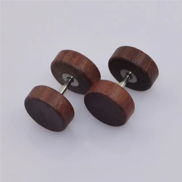 Men's wooden earrings in the shape of a dumbbell - 3 colours
