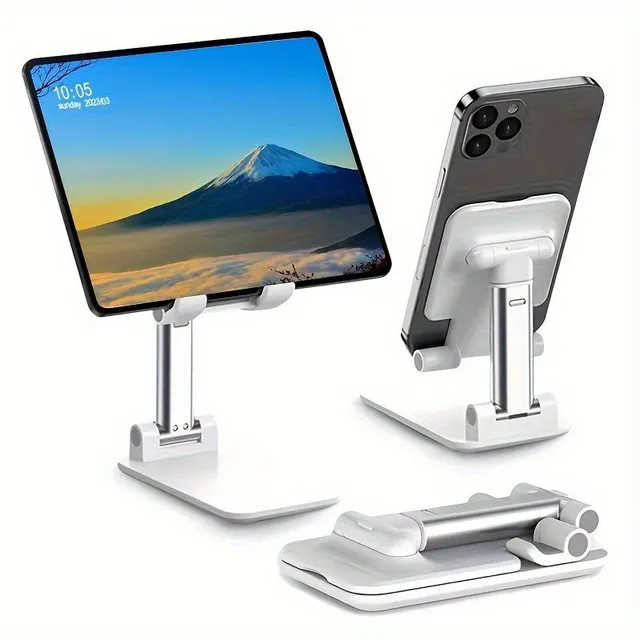 Foldable telephone/tablet stand with adjustable height and angle for Android, smartphone, e-reader and tablet