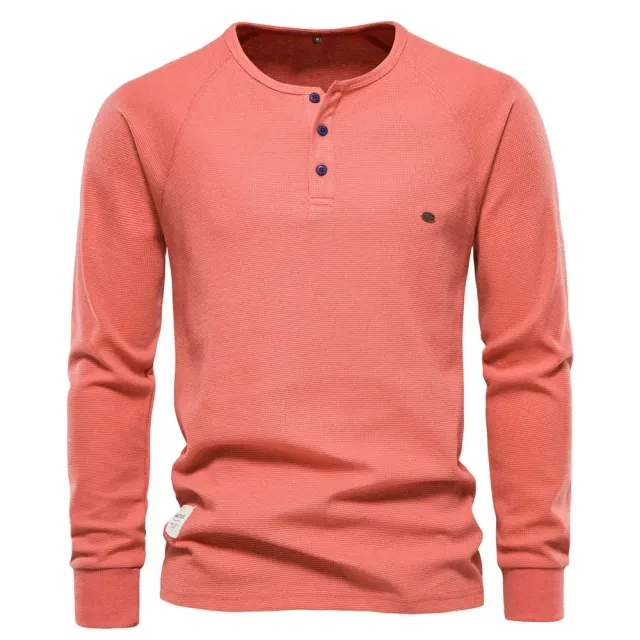 Strick Herren Henley Shirt mit langen Ärmeln - Grundlegendes atmungsaktives Herrenoberteil, neue einfarbige Shirts für den Herbst