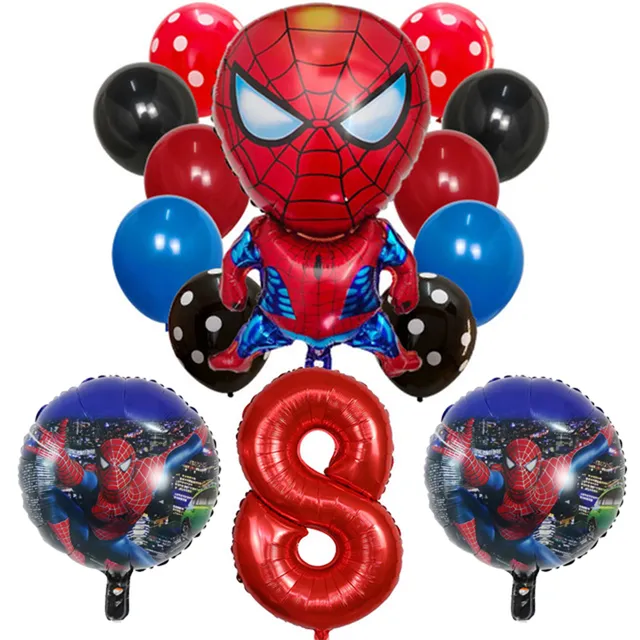 Set of inflatable balloons with number and superhero Spiderman