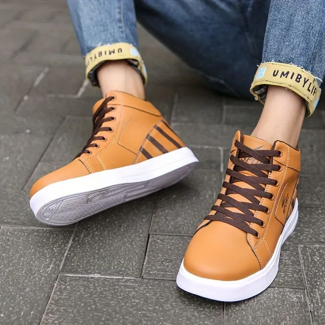 Men's skateboard shoes with high hem, monochrome, comfortable, non-slip, laced, casual, outdoor activities