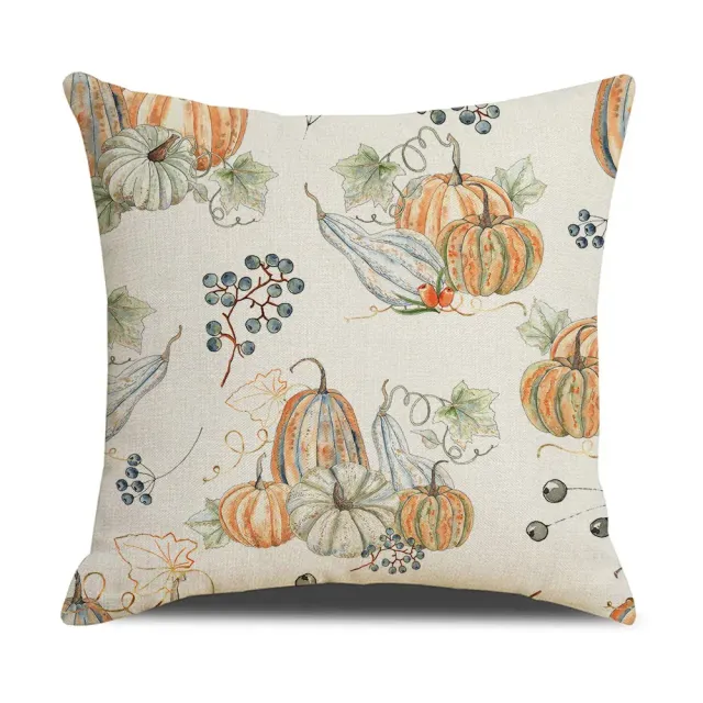 Autumn pillowcase with a motif of pumpkin and maple leaves for thanks and decoration