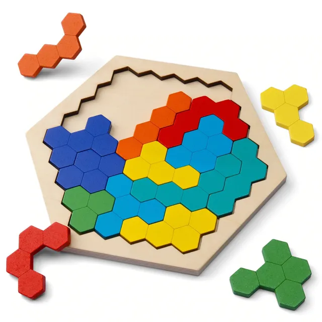 Puzzle hexagonal din lemn