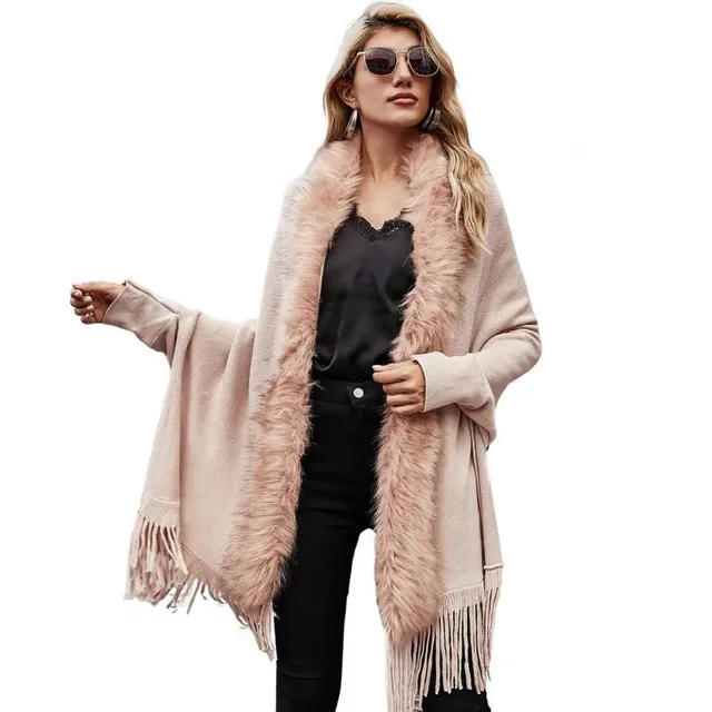 Women's modern warm poncho with fur Chandler