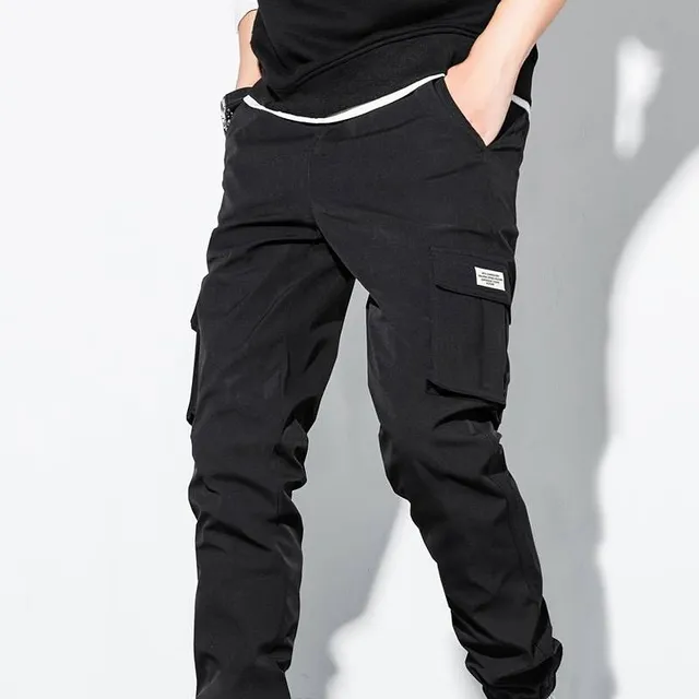 Men's black cargo pants with flap pockets