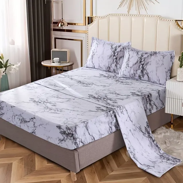 4pcs/set Luxury Marble Set Sheets - Soft & Breathable Stone Pattern Linen