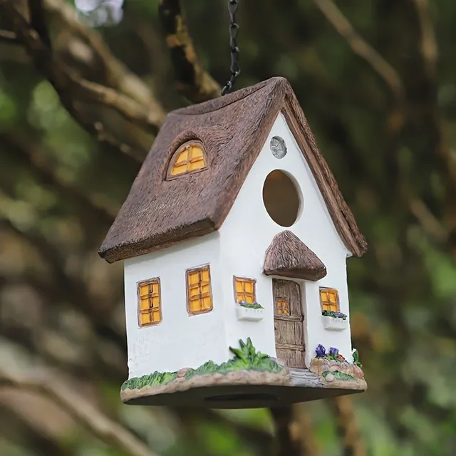 Rustic hanging house for birds for outdoor garden