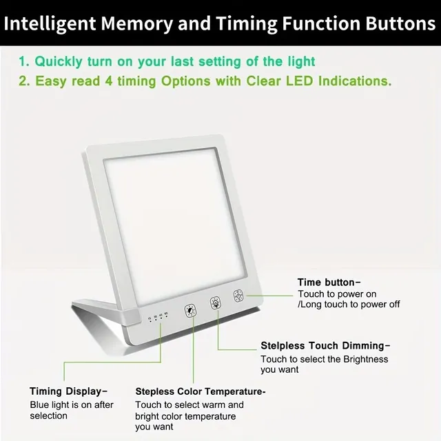 1 pc light for light therapy with timing function, 10000 lux superclear LED, touch-adjustable color temperature and brightness for treating seasonal emotional disorders and depression
